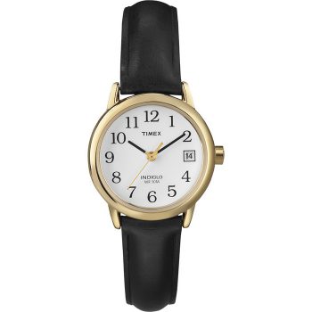 Timex Women's Easy Reader Date 25mm Black/Gold/White Leather Strap Watch
